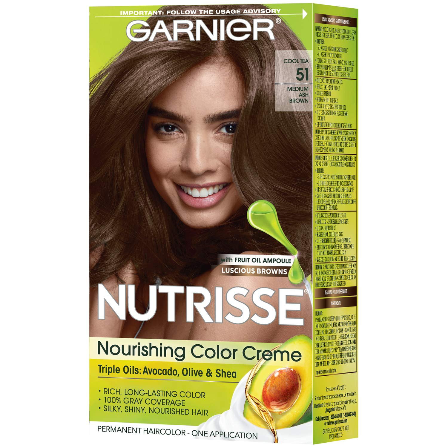 Garnier Nutrisse Nourishing Hair Color Creme, 51 Medium Ash Brown (Cool  Tea), 1 Kit - Walmart.com