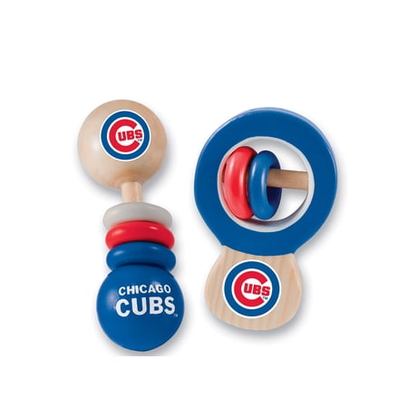 BabyFanatic Wood Rattle 2 Pack – MLB Chicago Cubs Baby Toy Set