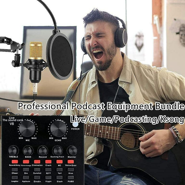 11Pcs Podcast Equipment Bundle Professional Recording Microphones &  Accessories with Live Sound Card Podcast Kit for Streaming Podcasting  Recording(BM-800)