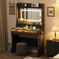 thumbnail image 2 of Garvee Vanity Desk with Mirror, Lighted Makeup Table with 4 Drawers, Power Strip, Adjustable LED Lighting, Compact Vanity for Small Bedroom, Black, 2 of 8