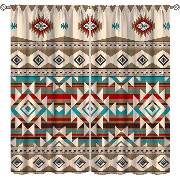 Aztec Curtains, Southwestern Native Tribal American Ethnic Pattern Western Boho Geometric Window Treatments for Living Room Bedroom Kitchen Beige Gray Drapes 2 Panel Sets,42x54 Inch, Style-12
