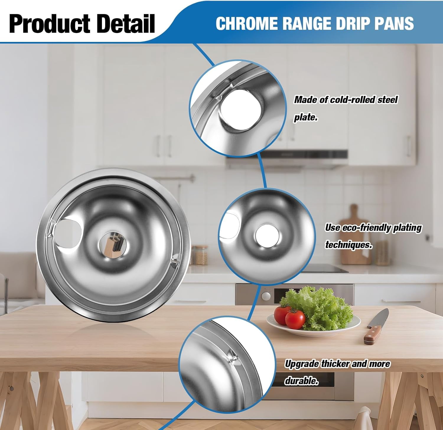 WB31T10010 WB31T10011 Chro e Drip Pans Set (4 Pack) - 2x6" & 2x8" Replace ent for , Hotpoint, Ken ore Electric Stoves with Locking Slot - Chro e Plated Steel Burner Bowls