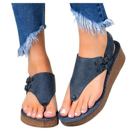 Oyedens Flip Flop Sandals Retro Leather Platform Wedge Beach Sandals Casual Comfort Thong Walking Sandals
