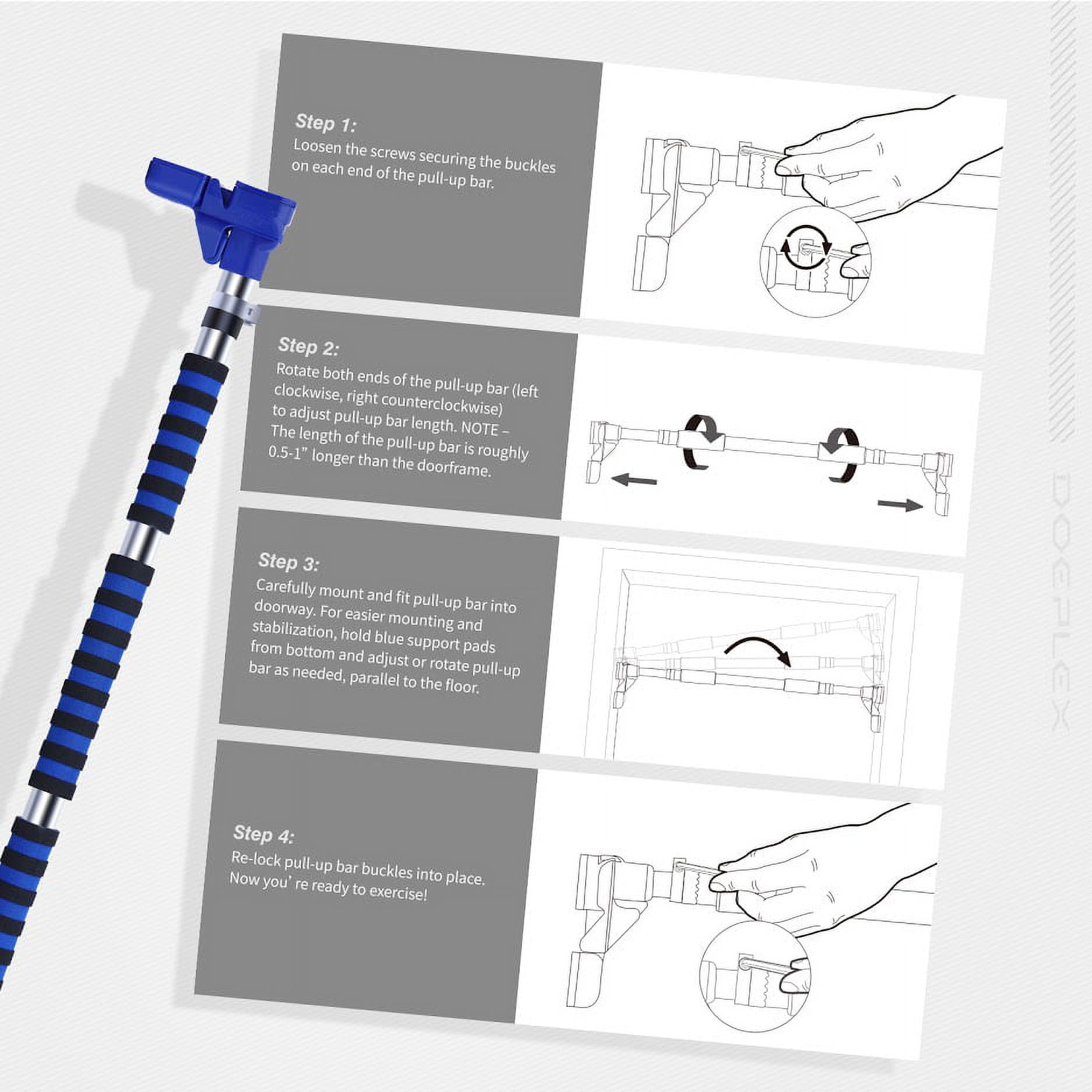 Doeplex Pull Up Bar B with Locking Mechanism, Door Exercise Bar Without Screw Installation - Maximum Load 440LB - Workout Bar with 35.43''- 47.24'' Adjustable Width