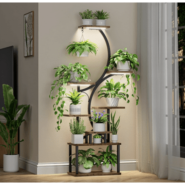 Indoor Plant Stand with Grow Lights - 62" Height 8-Tier Metal S-Shaped Plant Stand