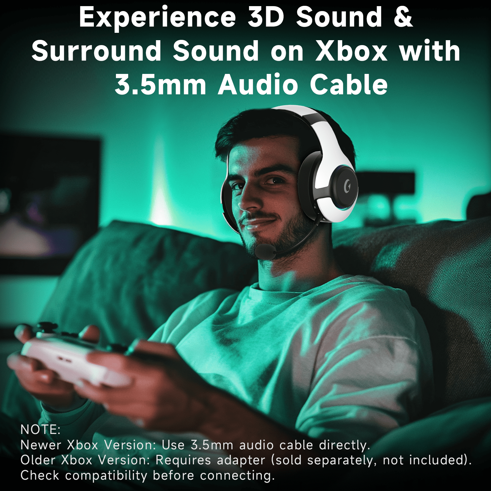 AYEDLOE 2.4GHz Wireless Gaming Headset for PS5, PS4, PC, Switch , Bluetooth 5.3 Gaming Headphones, Noise Canceling Mic, 45H, RGB, Black-White
