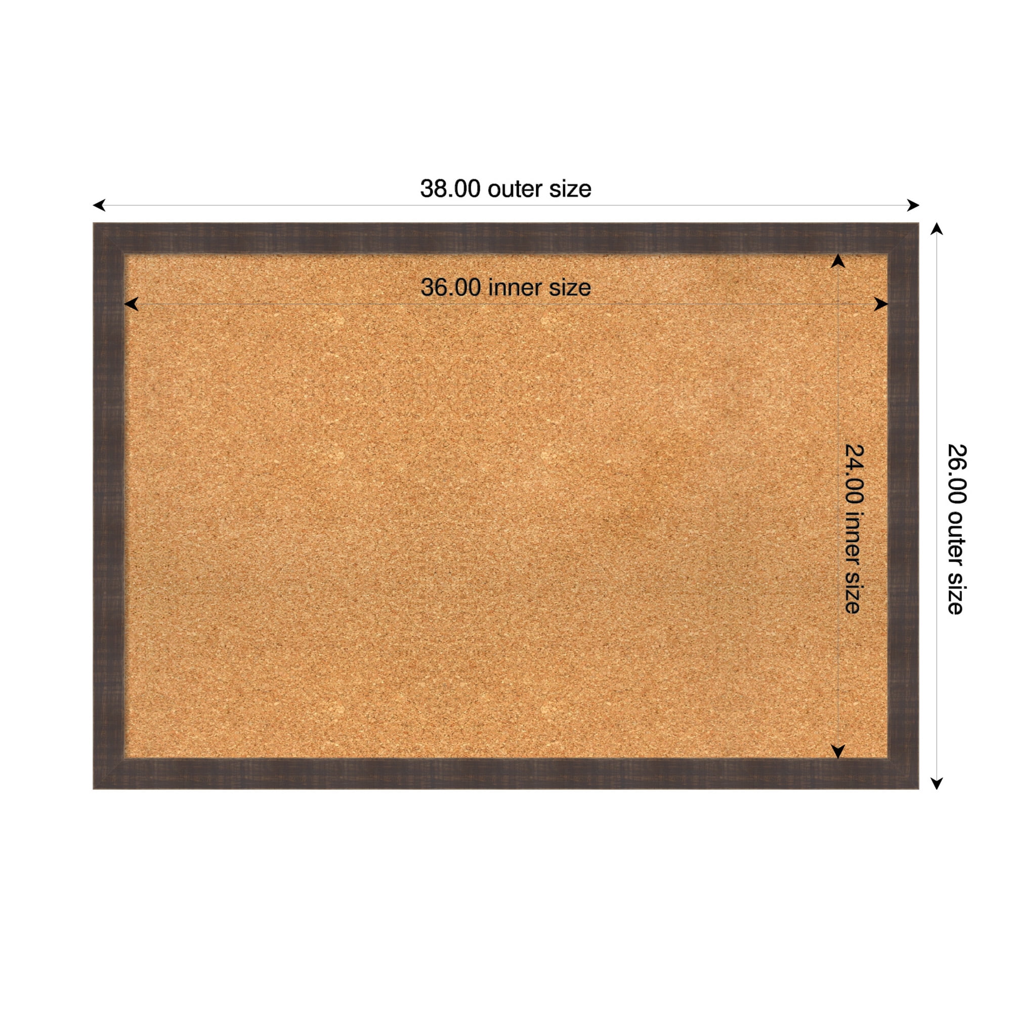 Amanti Art Natural Cork Board Wood Framed Whiskey Brown Rustic Bulletin Board 38 in. x 26 in.