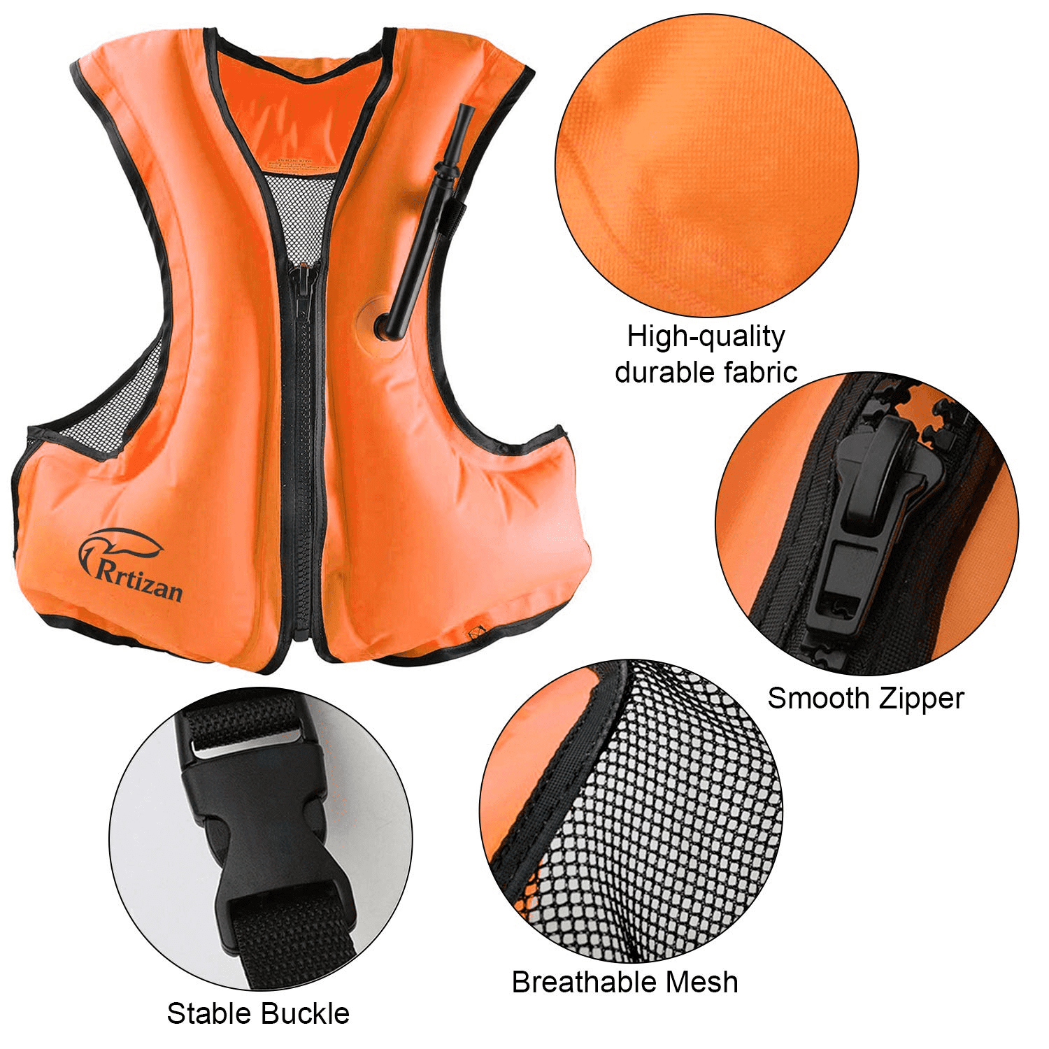 Rrtizan Adults Inflatable Swim Vest, Portable Snorkel Vest for Men/Women, Buoyancy Aid Jackets, Orange, L/XL