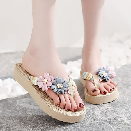 

BRISEZZS Women s Slide Sandals- Weave Open Toe Beach Floral New Style Casual Flip-flops Summer Flat Slide Sandals #488 Gray-37