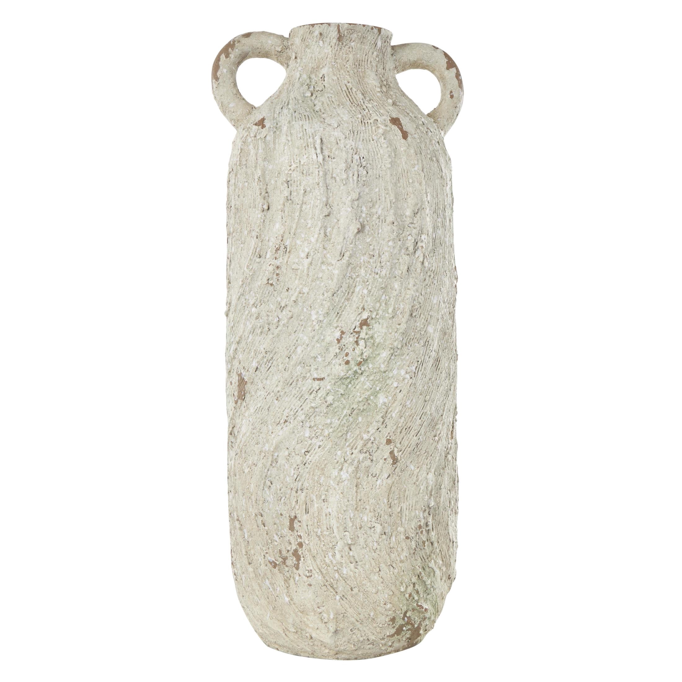DecMode 22" Antique Textured Amphora Cream Magnesium Oxide Vase with 2 Small Handles