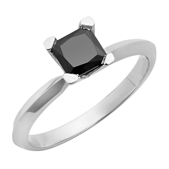 Dazzlingrock Collection Princess Black Diamond Solitaire Engagement Ring for Women 1/4 CT (0.25 ctw, Color Black, Clarity Opaque) in 10K White Gold, Size 10