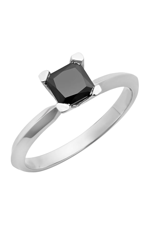 Collection Princess Black Diamond Solitaire Engagement Ring for Women 2 CT (2.00 ctw, Color Black, Clarity Opaque) in 10K White Gold, Size 10