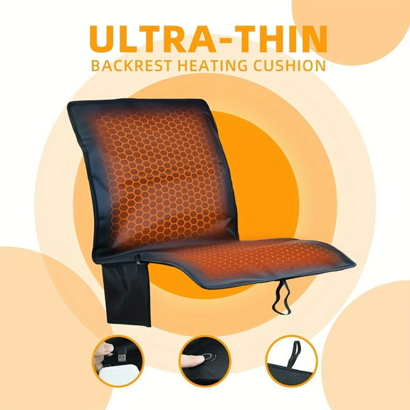 Thin Portable Heated Seat Cushion - 3-Speed Temperature Adjustment, Power-Off Protection for Fishing, Hunting, Camping