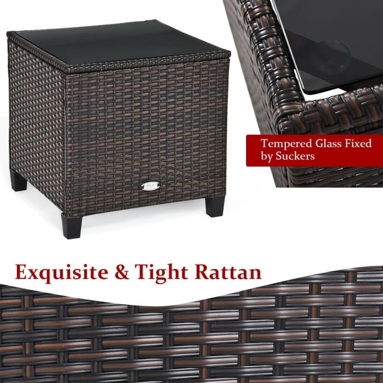 Aimee Lii 3 Pieces Wicker Patio Furniture Set, Coffee Table Cushioned Sofa, Modern Patio Furniture, Red Aimee Lii 3 Pieces Wicker Patio Furniture Set, Coffee Table Cushioned Sofa, Modern Patio Furniture, Red