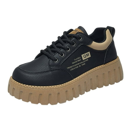 

Zizocwa Womens Thick Bottom Sneakers Low Top Lace Up Sports Walking Shoes Fashion Pu Leather Casual Board Shoes Non Slip Comfortable Black Size6