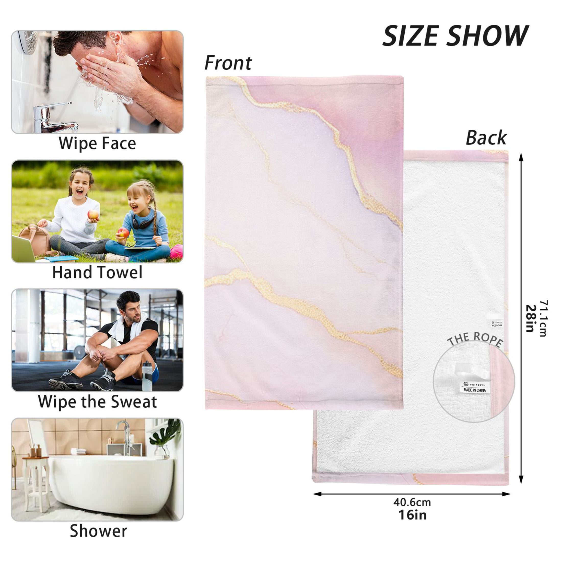 2 Pcs Hand Towel Set Light Pink Gold Marble Cotton Absorbent Soft Face Towels Bath Towels for Bathroom Kitchen Shower Hotel Decor 16"x28"