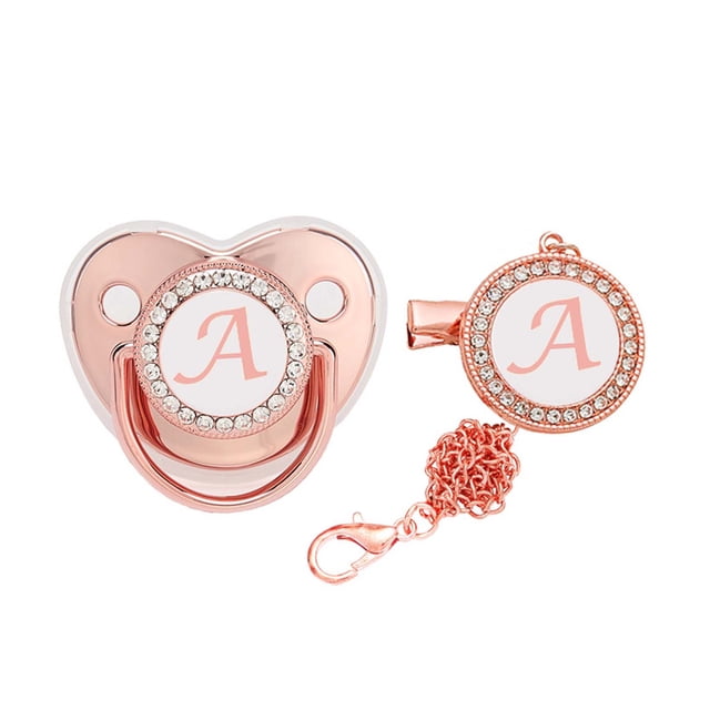 DPTALR Baby Pacifier 26 Letter Name Initials Clip Silicone Baby Pacifier Golden Shiny Newborn Pacifier