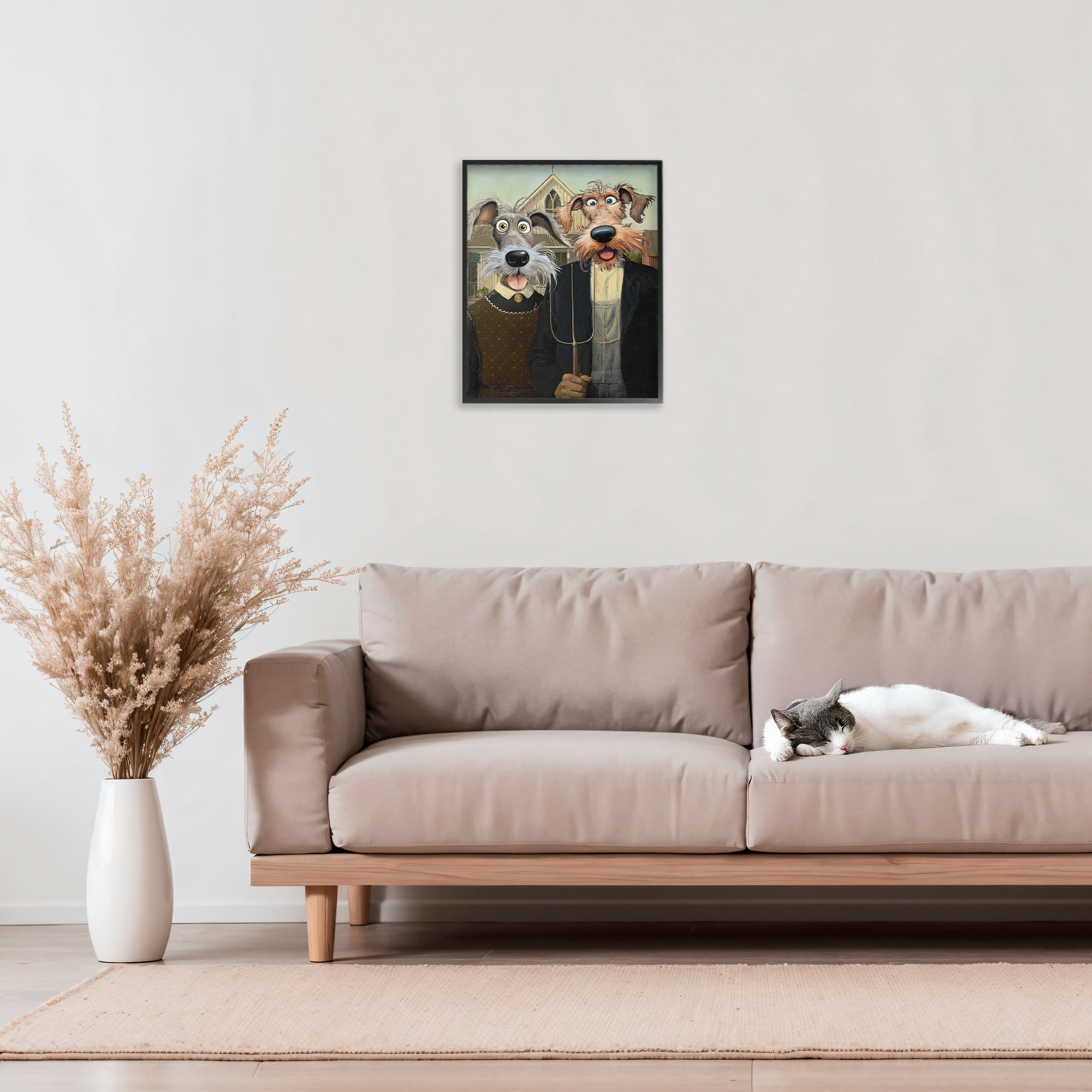Stupell Industries American Gothic Pups Black Framed Giclee Art, design by Tina LeCour