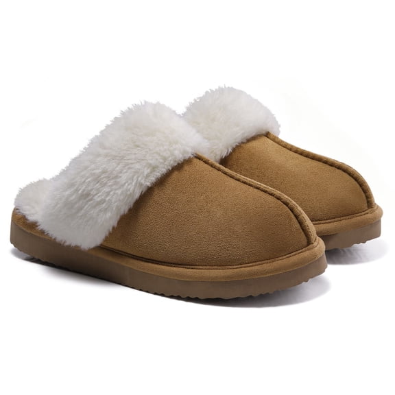 Crestar Women's Fuzzy Slippers with Memory Foam, Winter Warm Slip on House Shoes Indoor and Outdoor, Chestnut