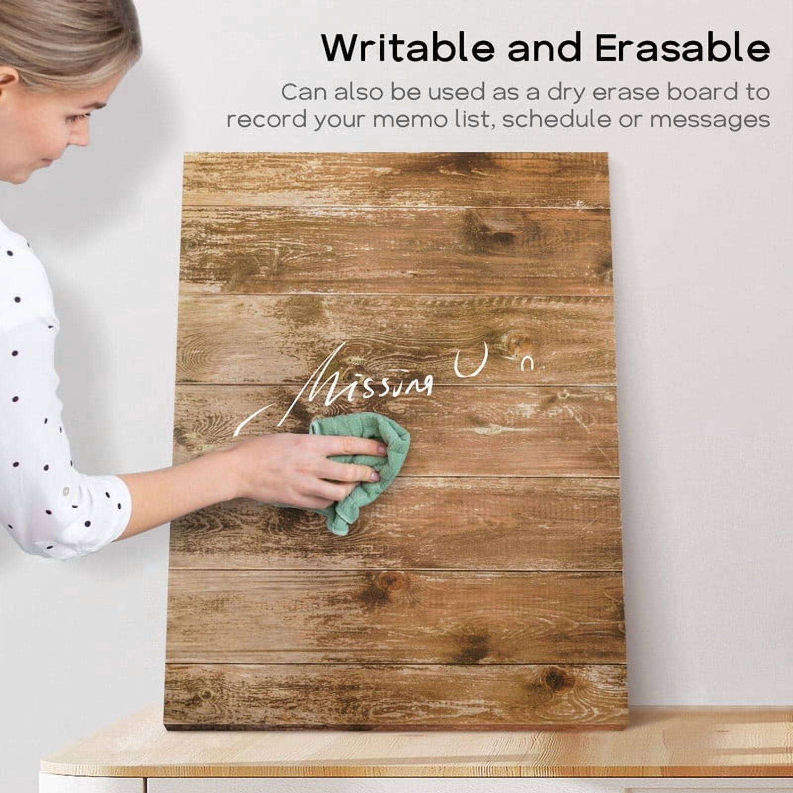 Magnetic Boards for Wall Dry Erase Board 18 x 24 inches Decorative White Board for Wall with Design, Home Office Wall Decor, Includes Markers and Magnets Brown Wooden Planks