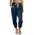 thumbnail image 1 of VSSSJ Women's Casual Sweatpants Loose Fit Solid Color High-Waist Drawstring Pockets Nine Point Pants Cozy Gym Workout Outdoor Jogging Pants Dark Blue M, 1 of 8