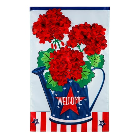 Evergreen Applique House Flag - Patriotic Geraniums , 28" x 44" Double Sided