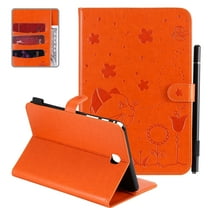 Allytech Galaxy Tab A 8.0 2015 Case T350, PU Leather Cat Embossed Folio Flip Folding Stand Shockproof Full Protection TPU Back Cover Case for Samsung Galaxy Tab A 8.0 2015 SM-T350, Orange
