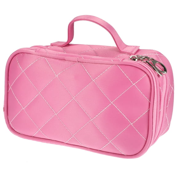 Unique Bargains 1 Pc Travel Double Layer Cosmetics Storage Bag Portable Waterproof Pink
