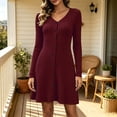 thumbnail image 2 of NominalSnug Womens Ribbed Knit Nightgown V Neck Long Sleeve Button Front A Line Mini Sleep Dress Loungewear, 2 of 8