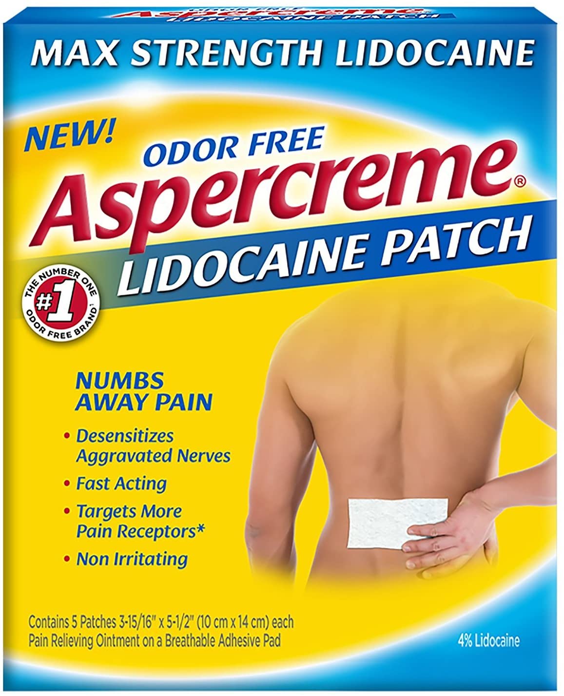Aspercreme Odor Free Max Strength Lidocaine Relief Patch for Back Pain