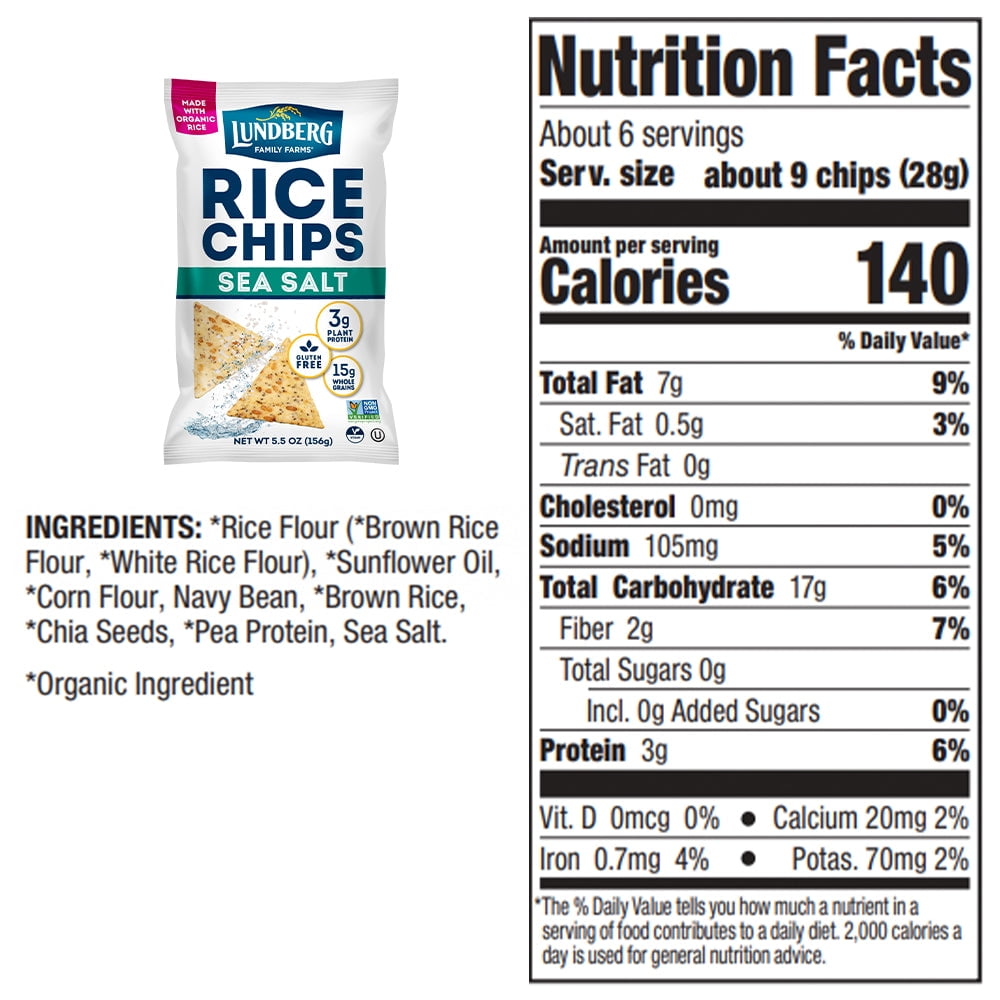 Pack of 6, Lundberg Sea Salt Rice Chips, 5.5 oz