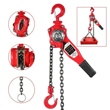 Manual Lever Chain Hoist, 10 Feet Load Chain with 0.75 Ton Load Bearing, Red