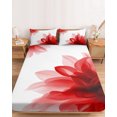 thumbnail image 2 of Twin XL Size Fitted Sheet Set - Red Flower 2 Piece Bedding Sets 16" Deep Pocket Fitted Sheet with 1 Pillowcases, Boho Modern Floral Abstract Ombre Leaf White Brushed Microfiber Hotel Bed Sheets, 2 of 9
