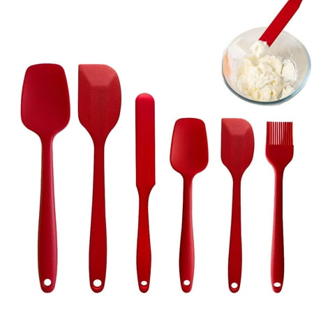 

Silicone Spatula Set 6 Pieces Food Grade Kitchen Utensils with Silicone Brush Heat Spatula - red