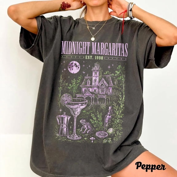 Midnight Margaritas Shirt, Witchy Cocktail Graphic Tee, Retro Halloween T-Shirt, Spooky Season Drink Lover Gift