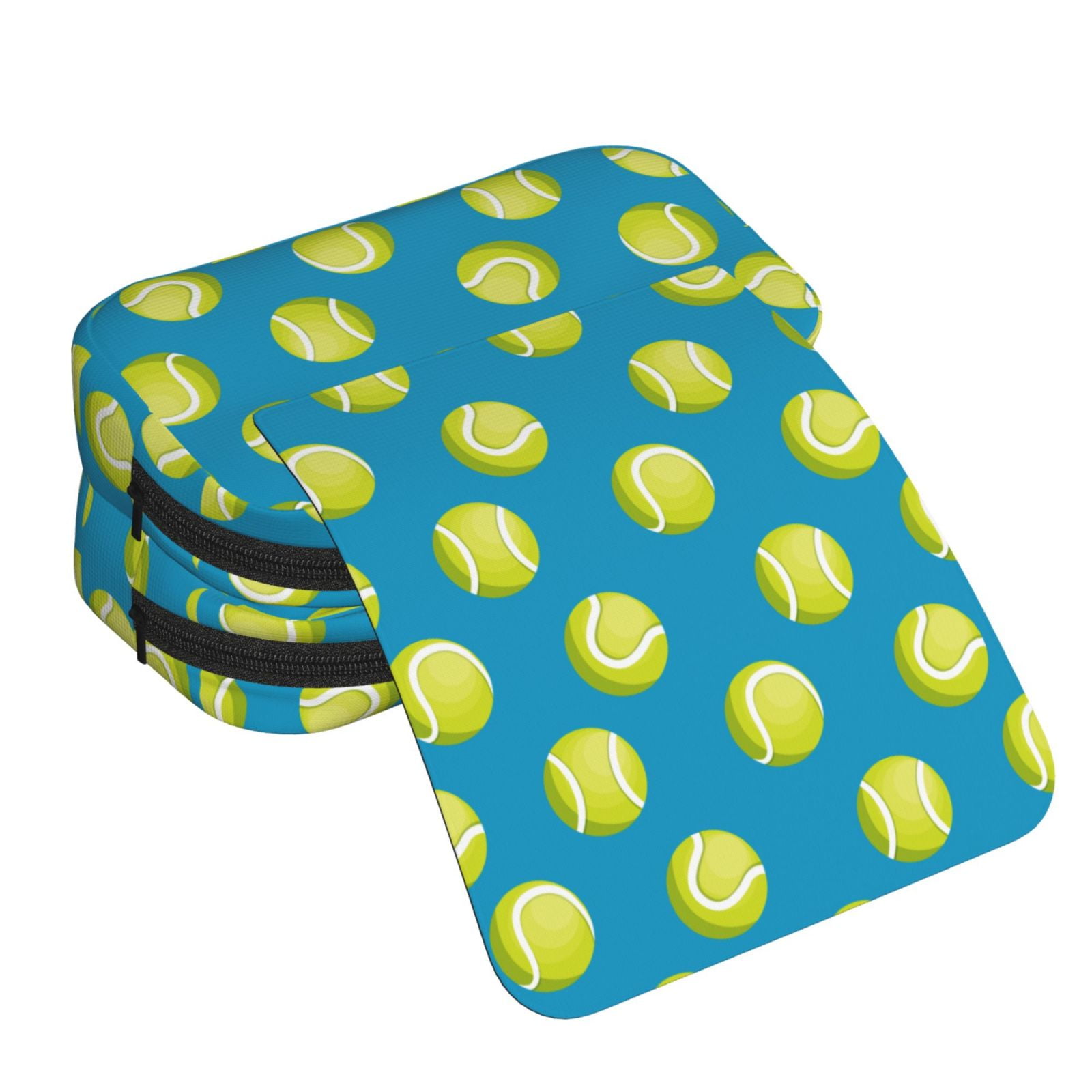 Rateoe Ball Tennis Pattern Double Clamshell Pen Case, Storage Organizer with Two Zipper Compartments– Holds Up to 50 Pencils & Pens