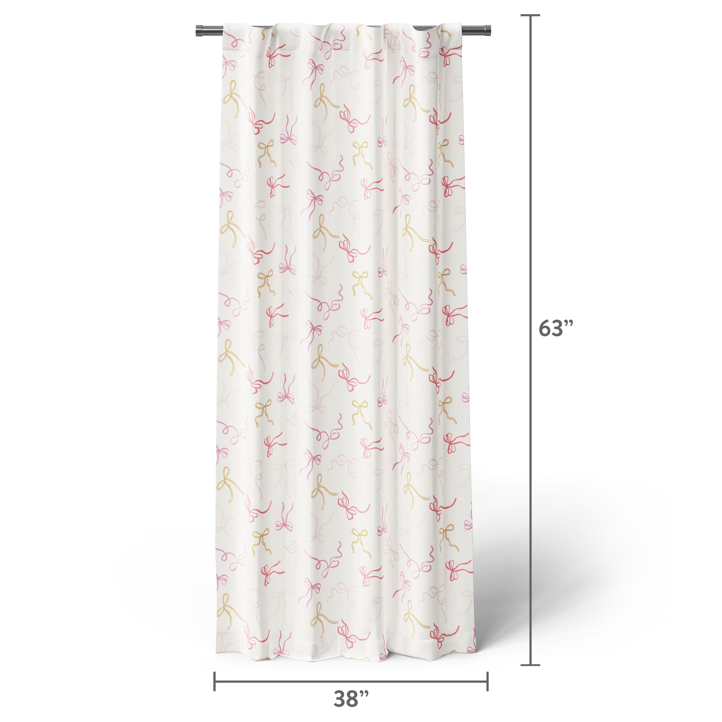 Mainstays Kids Pink and Yellow Ribbon Printed Blackout Rod Pocket with Back Tabs Single Curtain Panel, Set of 1, 38" W x 63" L