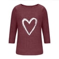 thumbnail image 7 of Zylanna Women's Pullover Sweaters, Ribbed Knit Crew Neck Heart Print 3/4 Sleeve Loose Tops for Women Wine, 7 of 7