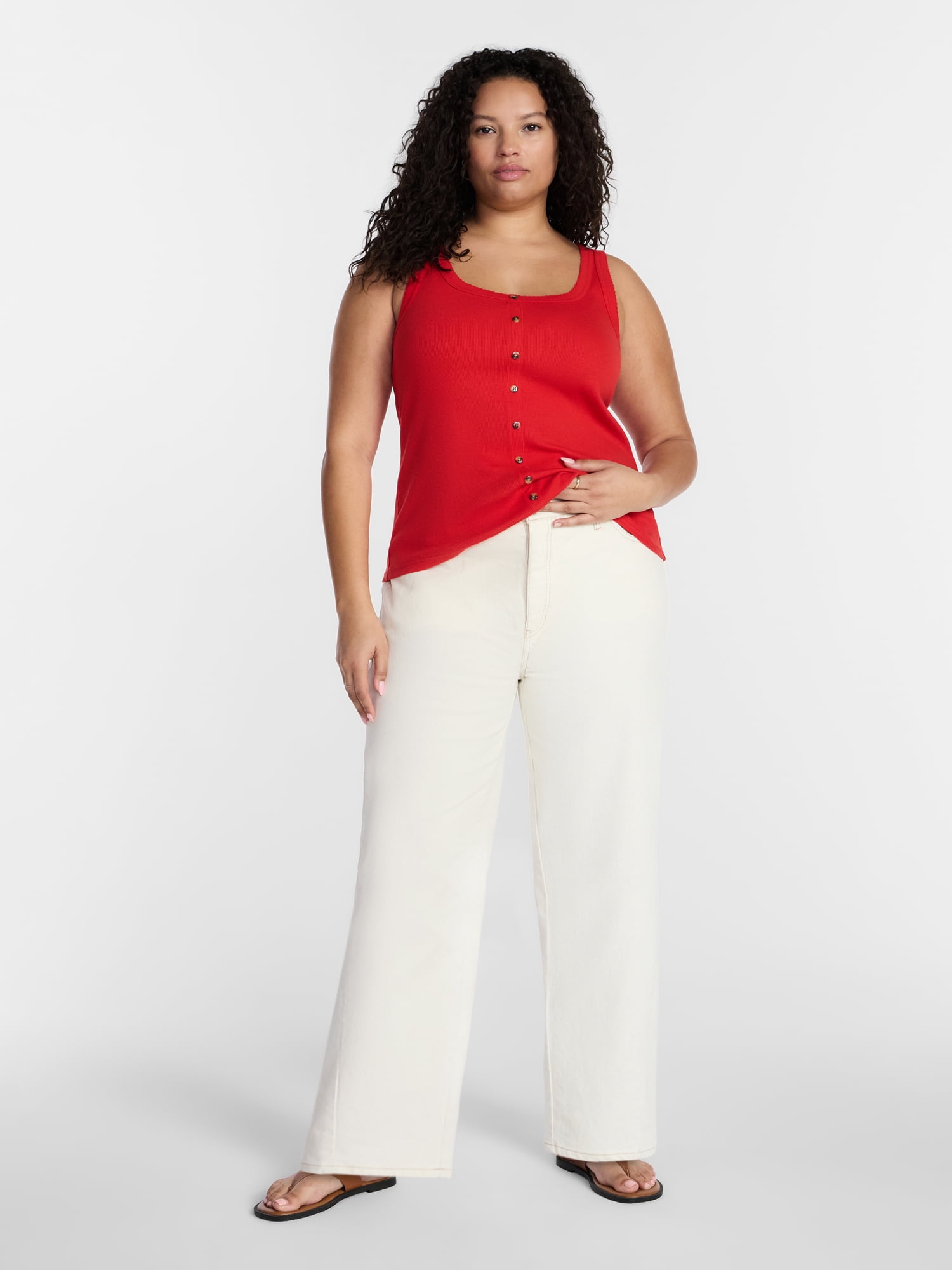 Terra & Sky Women’s Plus Size Button Through Tank, Sizes 0X-4X