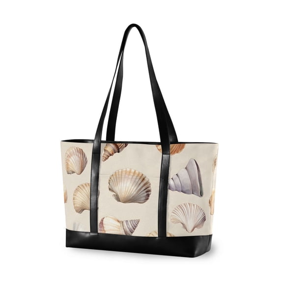 FORMRS Canvas Laptop Tote Bag for Women with 15.6" Computer Compartments Shoulder Handbag, Watercolor Seashells