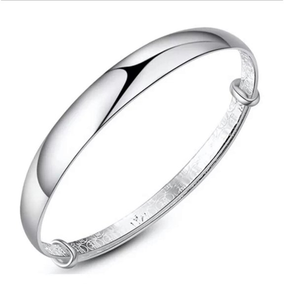 HOOUN Silver Plated Bangle Bracelet Open Cuff Bangle Shinny Ins Letter Engraved Gift