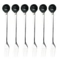 thumbnail image 1 of 6pcs Ceramic Handle Mini Stainless Steel Fork Flatware Tableware for Cake Coffee Dessert (Black Fork), 1 of 8