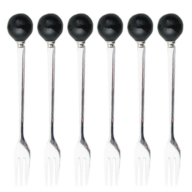 6pcs Ceramic Handle Mini Stainless Steel Fork Flatware Tableware for Cake Coffee Dessert (Black Fork)