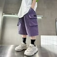 thumbnail image 4 of ZACPNCV Boy's Baggy Cargo Shorts Straight Leg Cool Shorts Flap Pocket Letter Patched Short Purple 12-13 Years, 4 of 5