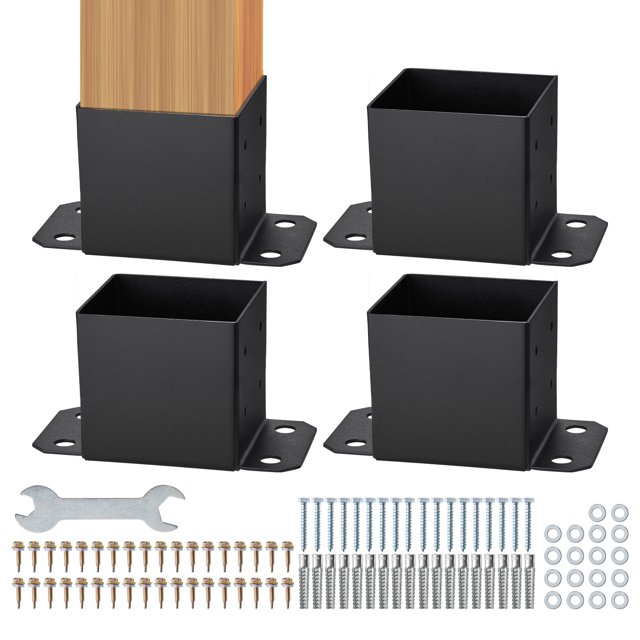 VEVOR Base de poste de 6 x 6, 4 unidades, tamaño interior de 5.6 x 5.6 pulgadas, soportes de base de poste, anclaje de poste con recubrimiento en polvo resistente, soportes de poste de madera negra