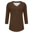 thumbnail image 3 of 3/4 Length Sleeve Womens Tops, Yigetop Women's Fashion Shirt V Neck 3/4 Sleeve Button Top Casual Floral Print Blouse Ladies Tops Brown L, 3 of 5