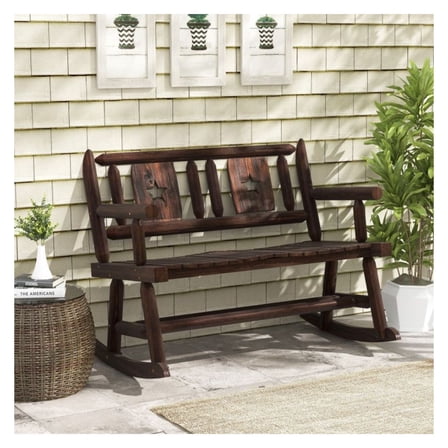 Patio Rocking Bench - 2-Person Loveseat with Ergonomic Seat - Rustic Brown Outdoor Rocker