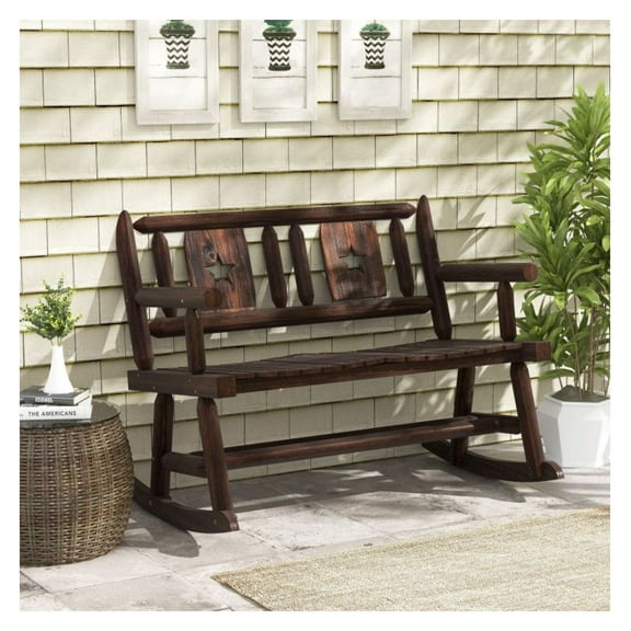 Patio Rocking Bench - 2-Person Loveseat with Ergonomic Seat - Rustic Brown Outdoor Rocker