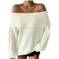 thumbnail image 2 of Qetyuw Womens Off The Shoulder Sweater Chunky Ribbed Knit Long Sleeve Loose Fit Jumper Fall Casual Pullover Sweaters, 2 of 6