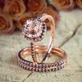 thumbnail image 2 of 2 carat Round Cut Morganite and Black Diamond Trio Wedding Set Bridal Ring Set in 10k Rose Gold, 2 of 4